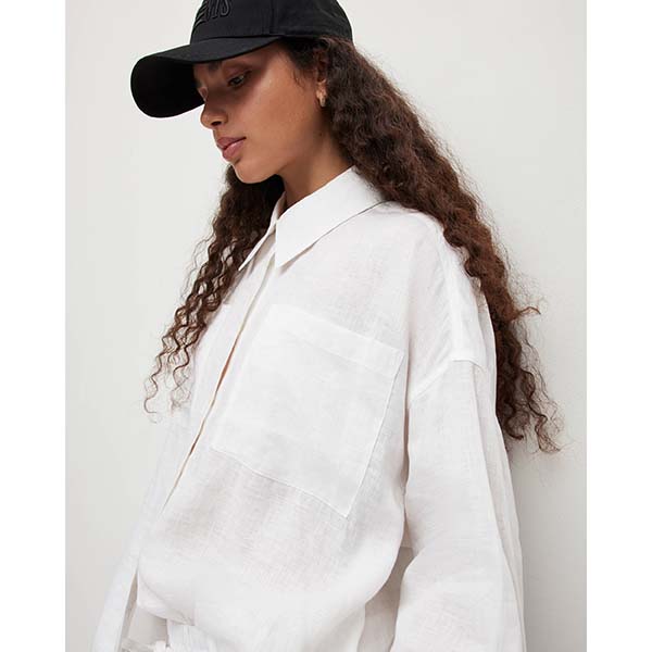 Allsaints Australia Womens Inez Oversized Linen Shirt White AU30-830